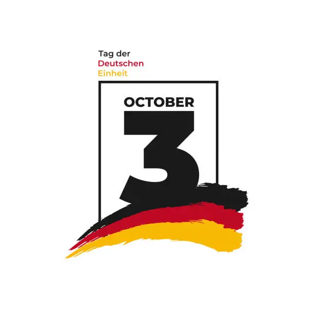Vector illustration of German Unity day - Tag der Deutschen Einheit, national Germany holiday greeting card, banner, poster template. Patriotic nation colors flag and text 3rd october. Vector illustration