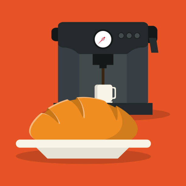 bread coffee mug machine food bakery design bread coffee mug machine food bakery shop traditional icon. Colorful design. Vector illustration luxury coffee machine stock illustrations
