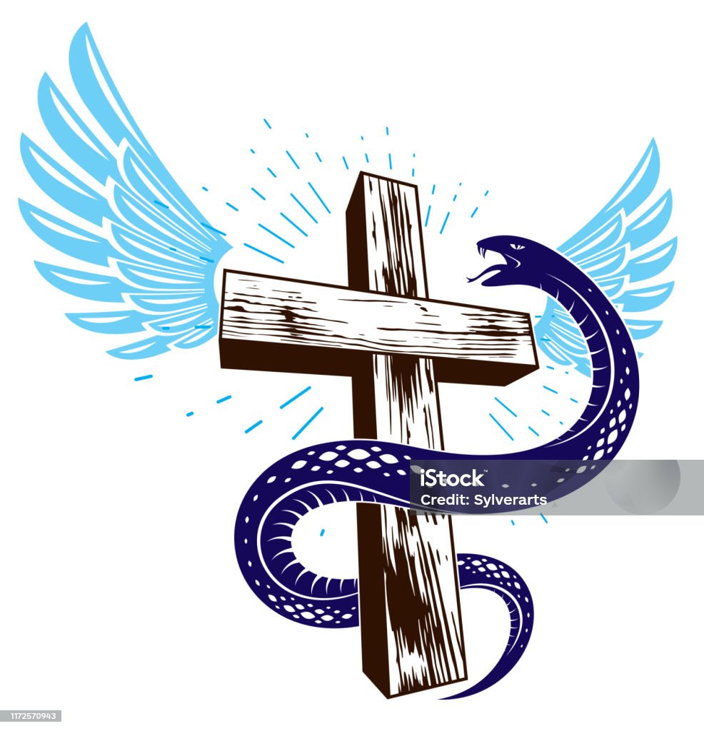 Con Rắn Trên Một Hình Xăm Cổ Điển Cross Con Rắn Quấn Quanh Thập ...