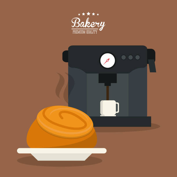 bread bakery coffee food icon. Vector graphic bread bakery coffee machine food shop icon. Colorfull illustration. Vector graphic luxury coffee machine stock illustrations