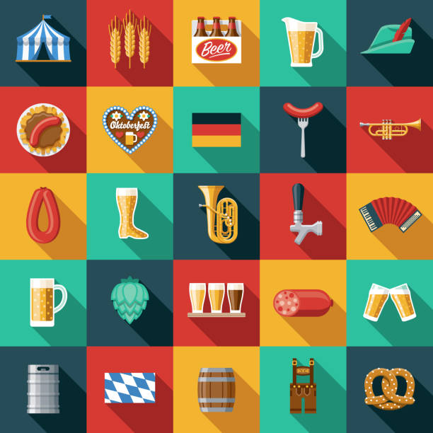 Beer Fest Icon Set A set of icons. File is built in the CMYK color space for optimal printing. Color swatches are global so it’s easy to edit and change the colors. germany illustrations stock illustrations