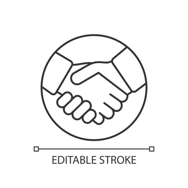 Commitment linear icon Commitment linear icon. Trust. Thin line illustration. Business deal. Agreement, contract. Handshake. Partnership. Contour symbol. Vector isolated outline drawing. Editable stroke handshake stock illustrations