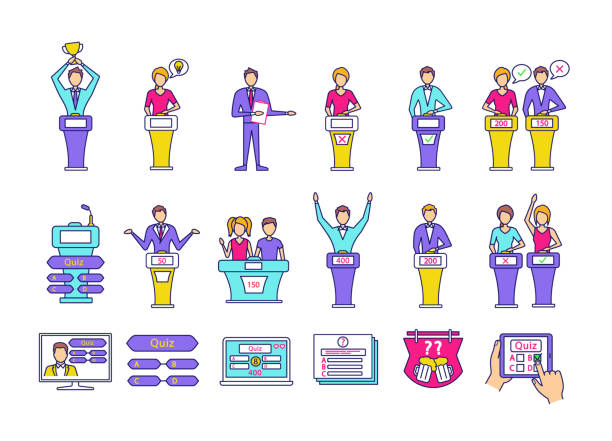 Quiz Show Color Icons Set Stock Illustration - Download Image Now - Drawing  - Art Product, Leisure Games, Trivia - iStock