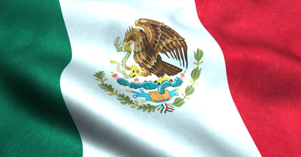 mexico flag waving in the wind - mexican flag mexico flag digitally generated image imagens e fotografias de stock
