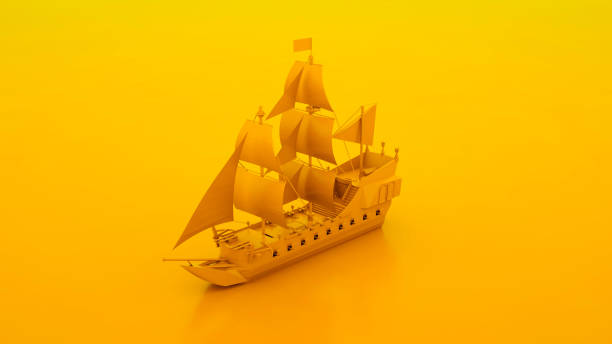 Old ship isolated. Minimal idea concept. 3d illustration