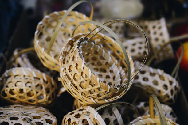 istock Empty wicker baskets for sale in a market place 1172588196