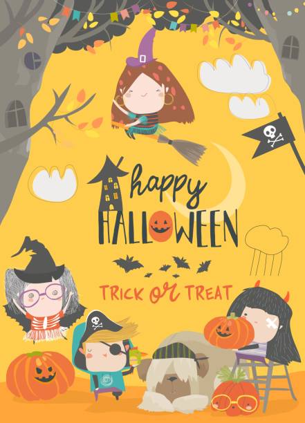 ilustraciones, imágenes clip art, dibujos animados e iconos de stock de niños divertidos que llevan trajes de halloween. truco o trato - vampire vampiress little girls cartoon