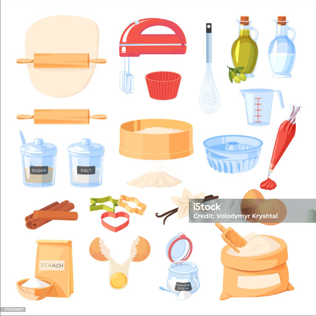 Ilustración de Ingredientes Para Hornear E Iconos De Utensilios De Cocina Ilustración Vectorial De Dibujos Animados Planos Elementos De Cocina Y Diseño De Recetas y más Vectores Libres de Derechos de Harina - Ilustración de Ingredientes Para Hornear E Iconos De Utensilios De Cocina Ilustración Vectorial De Dibujos Animados Planos Elementos De Cocina Y Diseño De Recetas y más Vectores Libres de Derechos de Harina -