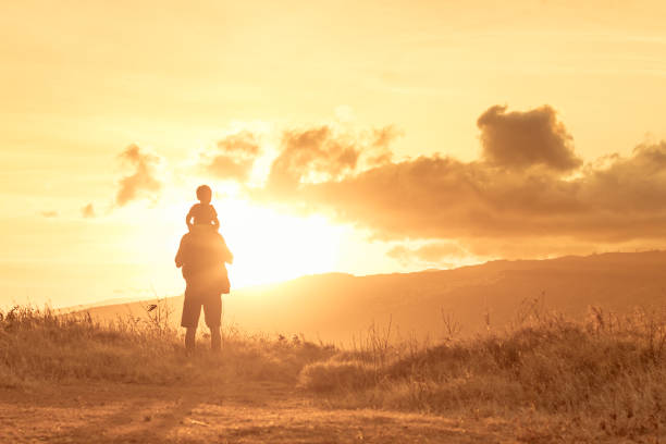 istock Father and his little son watching beautiful sunset together. 1172595327