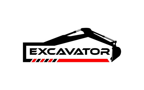 illustrations, cliparts, dessins animés et icônes de inspiration de conception d'excavatrice de logo. peut être pour des logos de l'immobilier, de la construction, de l'industrie et d'autres - earth mover bulldozer construction equipment digging