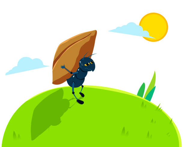Ant and Cidada Fable Illustration.  Ant Walking Under The Hot Sun. Ant and Cidada Fable Illustration.  Ant Walking Under The Hot Sun. Vectoral Art for Children Books, Covers, Magazines, Web Pages and Blogs. cicada stock illustrations
