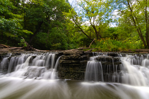Water flowing down the cascade in Waterfall Glen Forest Preserve.  DuPage County, Illinois, USA