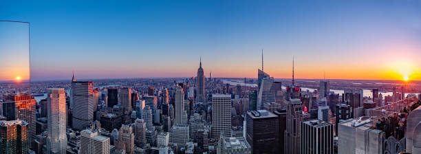 황혼, 뉴욕시, 미국에서 맨해튼 다운타운 스카이 라인. - manhattan dusk new york state sunrise 뉴스 사진 이미지