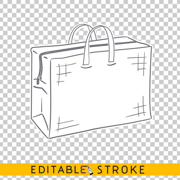 ilustrações de stock, clip art, desenhos animados e ícones de big shopping bag drawing sketch icon. line doodle sketch. editable stroke icon. - shopping bag paper bag retail drawing