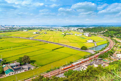 scenery of miaoli with rail and train in taiwan