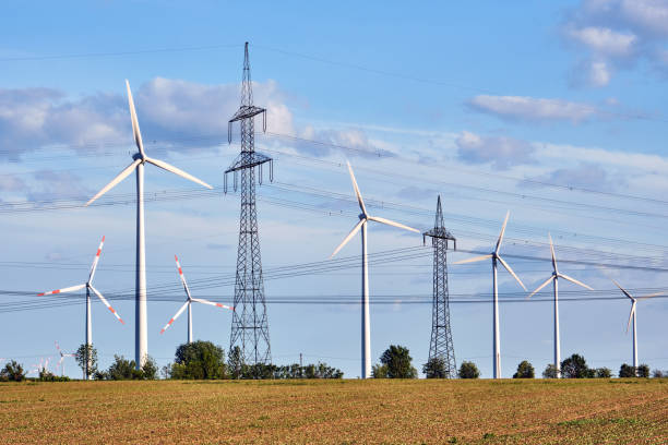 istock Wind turbines and power lines 1172634968
