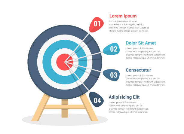 Target with Four Arrows Target with four arrows, three steps to your goal, infographic template for web, business, presentations, vector eps10 illustration arrow bow and arrow illustrations stock illustrations