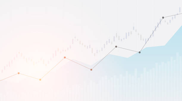 abstraktes finanzdiagramm mit aufwärtstrend-liniendiagramm am aktienmarkt auf weißem farbhintergrund - lichterscheinung grafiken stock-grafiken, -clipart, -cartoons und -symbole