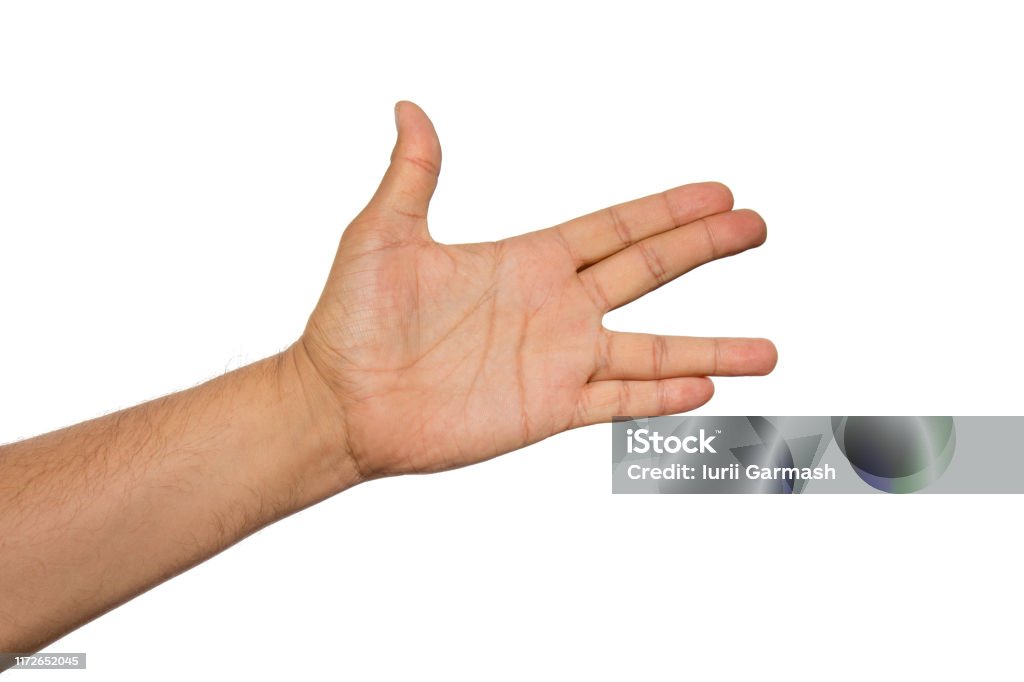 Live long and prosper Vulcan greeting salute famous gesture from fictional character. People series Cut Out Stock Photo
