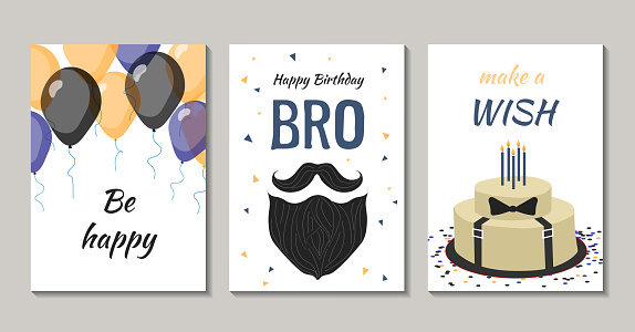 Set of birthday greeting cards design for man.