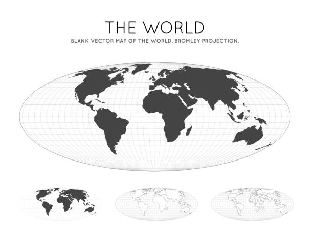 Map of The World. Map of The World. Bromley projection. Globe with latitude and longitude lines. World map on meridians and parallels background. Vector illustration. borough of bromley stock illustrations
