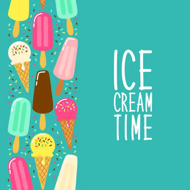 Vector illustration of Cute Ice Cream collection background in vivid tasty colors ideal for banners, package etc