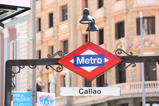 Madrid Spain - May 26, 2019: Metro subway logo in Madrid Spain