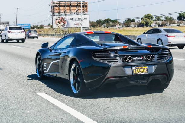 August 31, 2019 Mountain View / CA / USA - McLaren 650S Can-Am driving on the freeway in Silicon Valley; the McLaren 650S Can-Am special series comprises only 50 vehicles