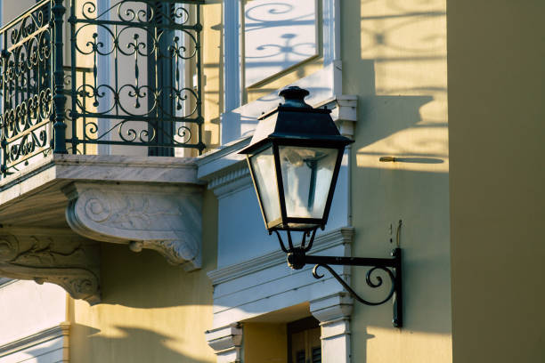 View of colorful facade of a building in the Plaka neighborhood in Athens