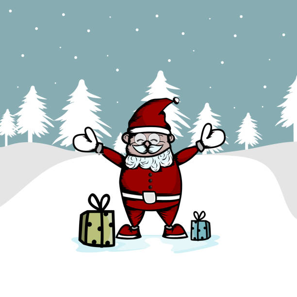 Vector Funny Christmas Greeting Design Wallpaper With Santa Claus And Winter  Snow Theme Illustration Stock Illustration - Download Image Now - iStock