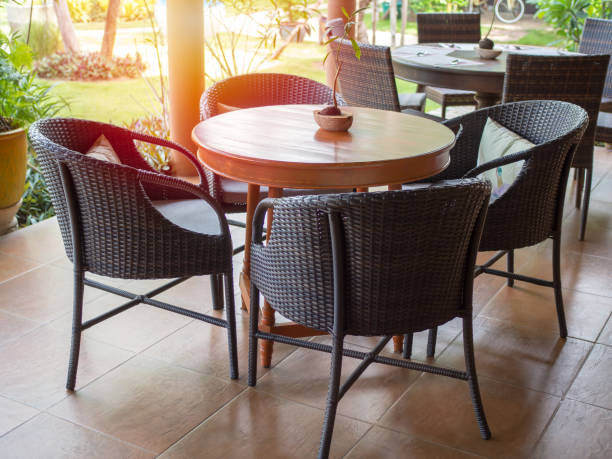 istock Rattan dining table furniture set. 1172669918
