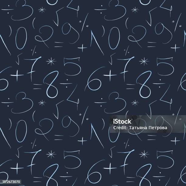 Blue Math Numbers Mathematical Blue Background Hand Drawn By A Thin Line Numbers And ...
