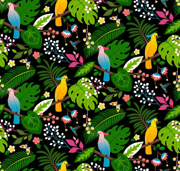 Vector illustration of Seamless tropical floral pattern