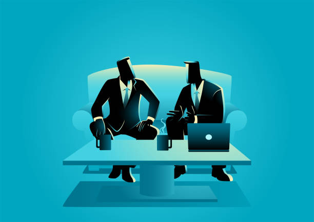 Businessmen having a casual meeting Business vector illustration of two businessmen having an informal meeting entrepreneur silhouettes stock illustrations