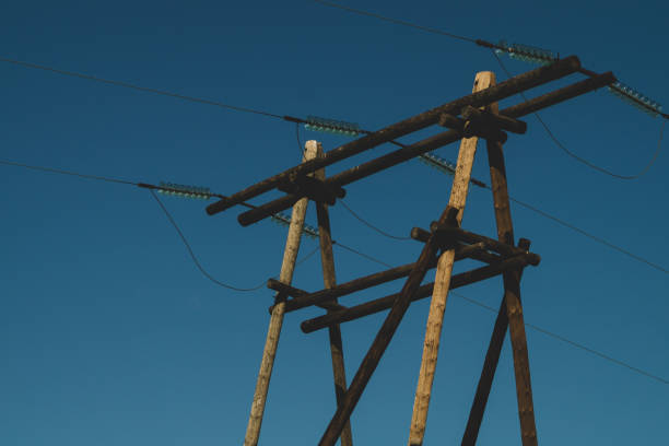 istock Power line post. high voltage tower on the sky background 1172682234