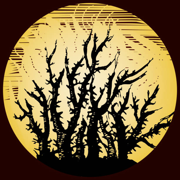 Scary background with burning thorn bush vector art illustration