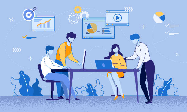 illustrations, cliparts, dessins animés et icônes de réunion des collègues et processus d'éducation au bureau - affaires finance et industrie