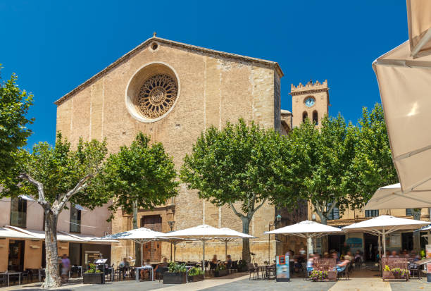 The market square Placa Major - Pollenca - Mallorca stock photo