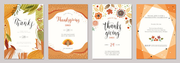 ilustraciones, imágenes clip art, dibujos animados e iconos de stock de tarjetas de acción de gracias 02 - wreath autumn flower thanksgiving