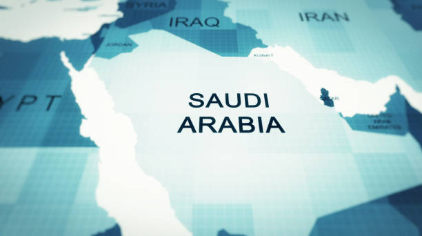 istock Futuristic, World map, Saudi Arabia 1172692484