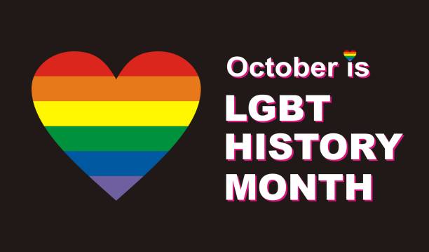 October is LGBT history month. Heart with multicolored flag and the text on black background. T-shirt design, greeting card, poster, banner. Vector ilustration. EPS 10. October is LGBT history month. Heart with multicolored flag and the text on black background. T-shirt design, greeting card, poster, banner. Vector ilustration. EPS 10. lgbt history month stock illustrations