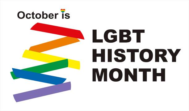 October is LGBT history month. Colored stripes or ribbons with multicolored flag and the text. T-shirt design, greeting card, poster, banner. Abstract vector illustration. Vector ilustration. EPS 10. October is LGBT history month. Colored stripes or ribbons with multicolored flag and the text. T-shirt design, greeting card, poster, banner. Abstract vector illustration. Vector ilustration. EPS 10. lgbt history month stock illustrations