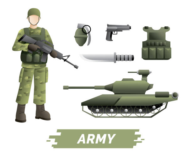 militärische instrumente kit - violence war gun camouflage stock-grafiken, -clipart, -cartoons und -symbole