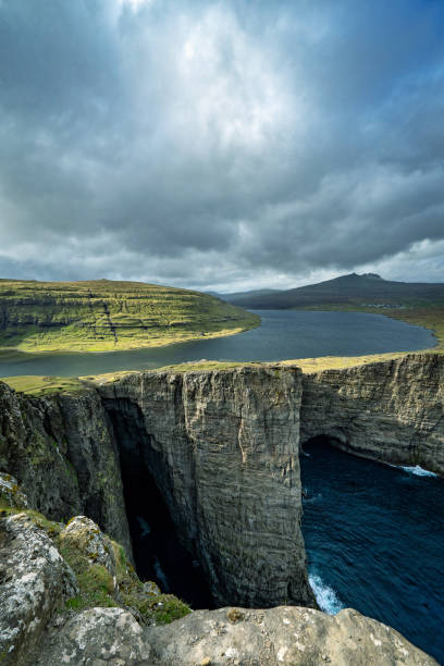 istock Sorvagsvatn (or Leitisvatn) infinity lake over the ocean, Faroe Islands. 1172696990