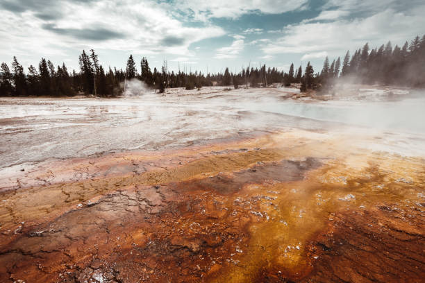 Beautiful abstract view of Sapphire Pool in Yellowstone National Park