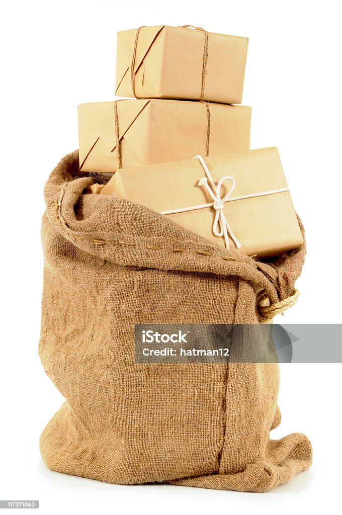 Saco con paquetes de arrollamiento de correo - Foto de stock de Correos libre de derechos