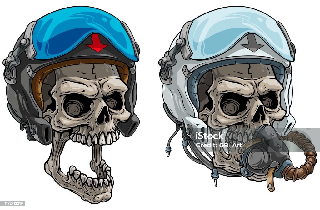 Cartoon Human Skulls In Modern Pilot Helmet Stock Illustration - Download  Image Now - Helmet, Air Vehicle, Airplane - iStock