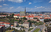 Aerial panorama of Cathedral of St. Peter and Paul and old town Brno, South Moravia, Czech Republic.