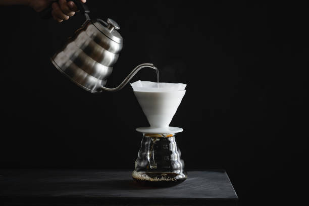 Coffee, black coffee, drip coffee, making coffee in low-light