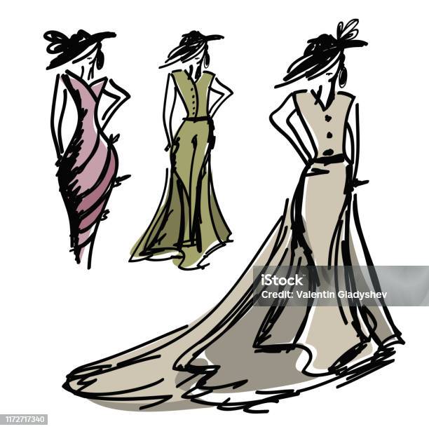 Desain Busana Yang Digambar Dengan Tangan Ilustrasi Stok - Unduh Gambar Sekarang - Gaun, Mode, Pernikahan - Acara perayaan